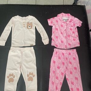BearPaw Pink and Cream Kids Pajama Set with Bear Design
